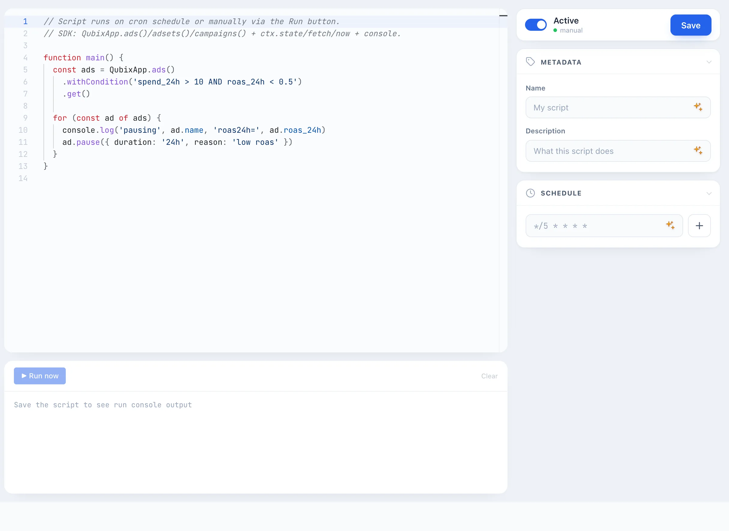 The script editor — three columns The script editor — three columns