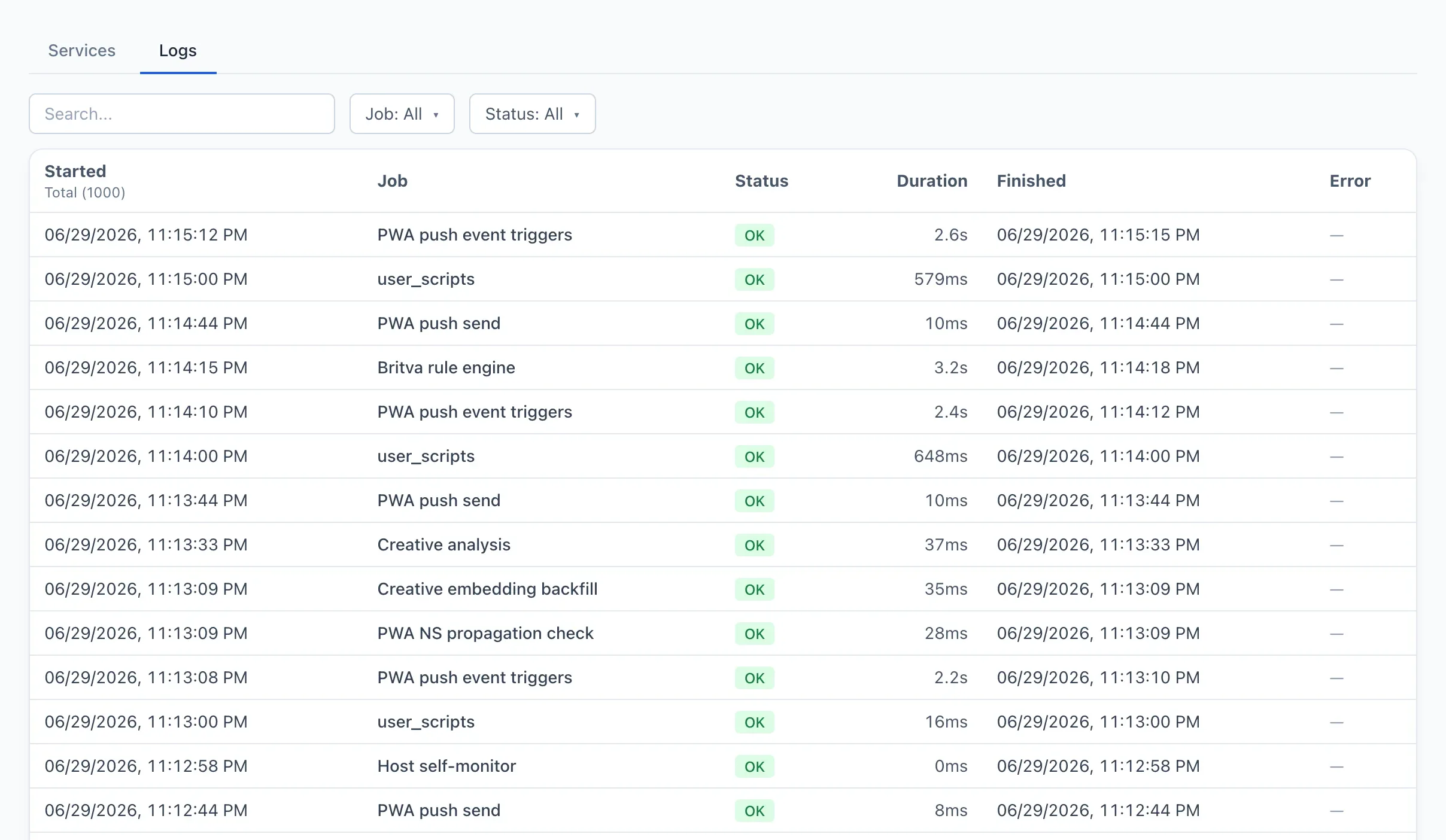 The Logs tab The Logs tab