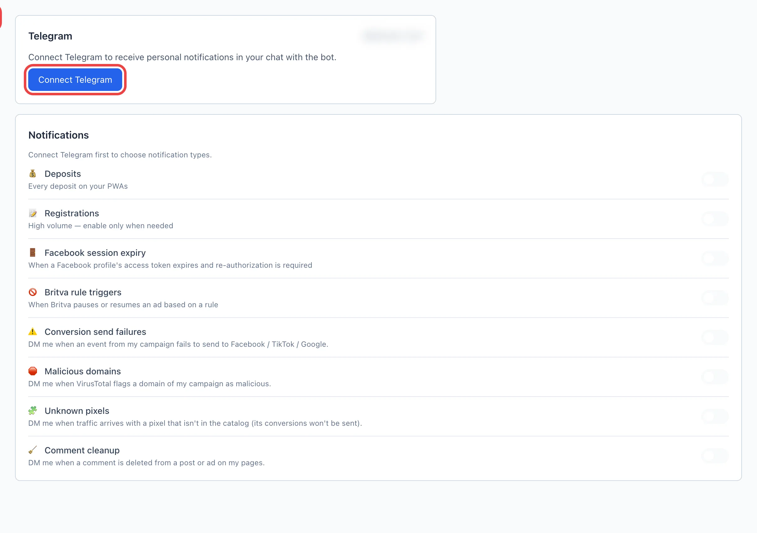 ปุ่ม «เชื่อมต่อ Telegram» ปุ่ม «เชื่อมต่อ Telegram»